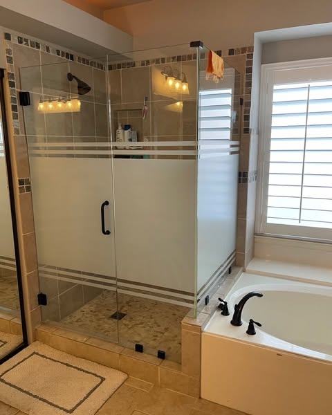 Bathroom with glass shower window film for decor and style