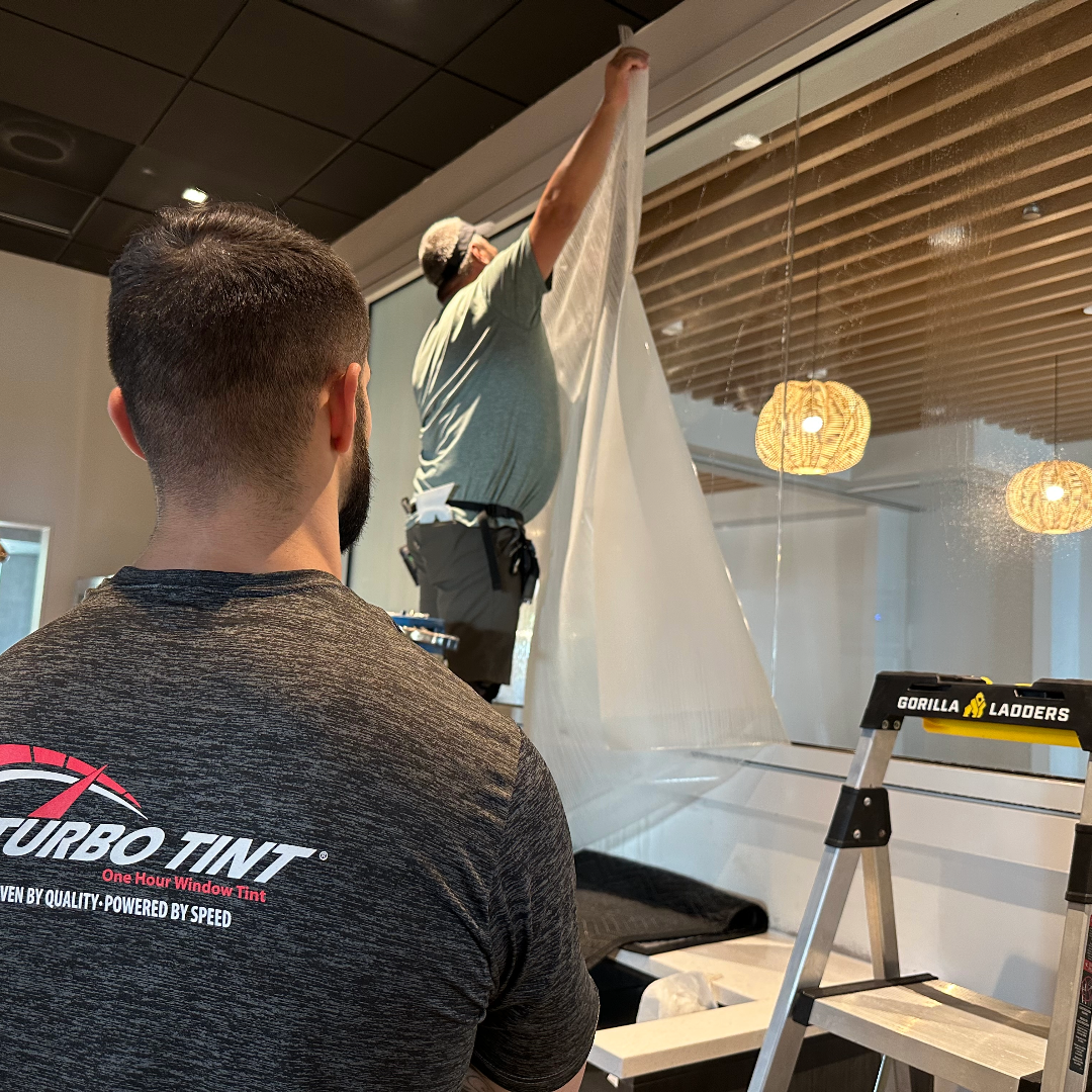 Office window walls covered in window film for a new upgraded look and privacy without new windows